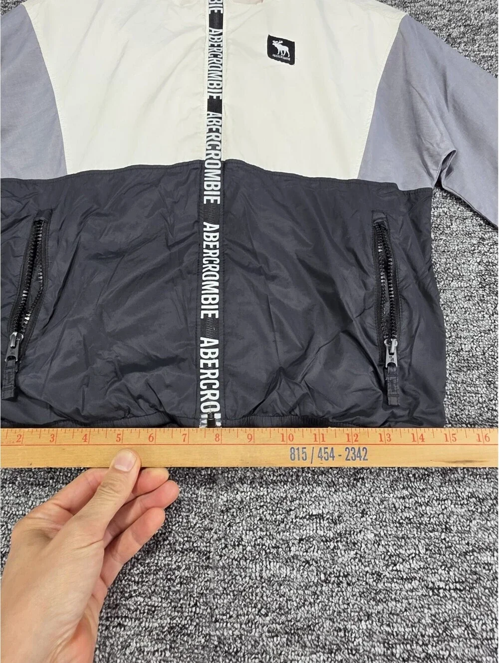 Abercrombie Kids Colorblock Hooded Full Zip Jacket Pockets White Gray 7/8
